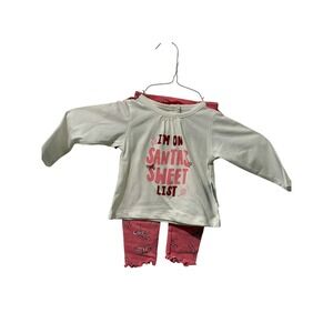 Okie Dokie Baby Girls 9M Christmas Long Sleeve Shirt Pink Bow Leggings Tutu Set